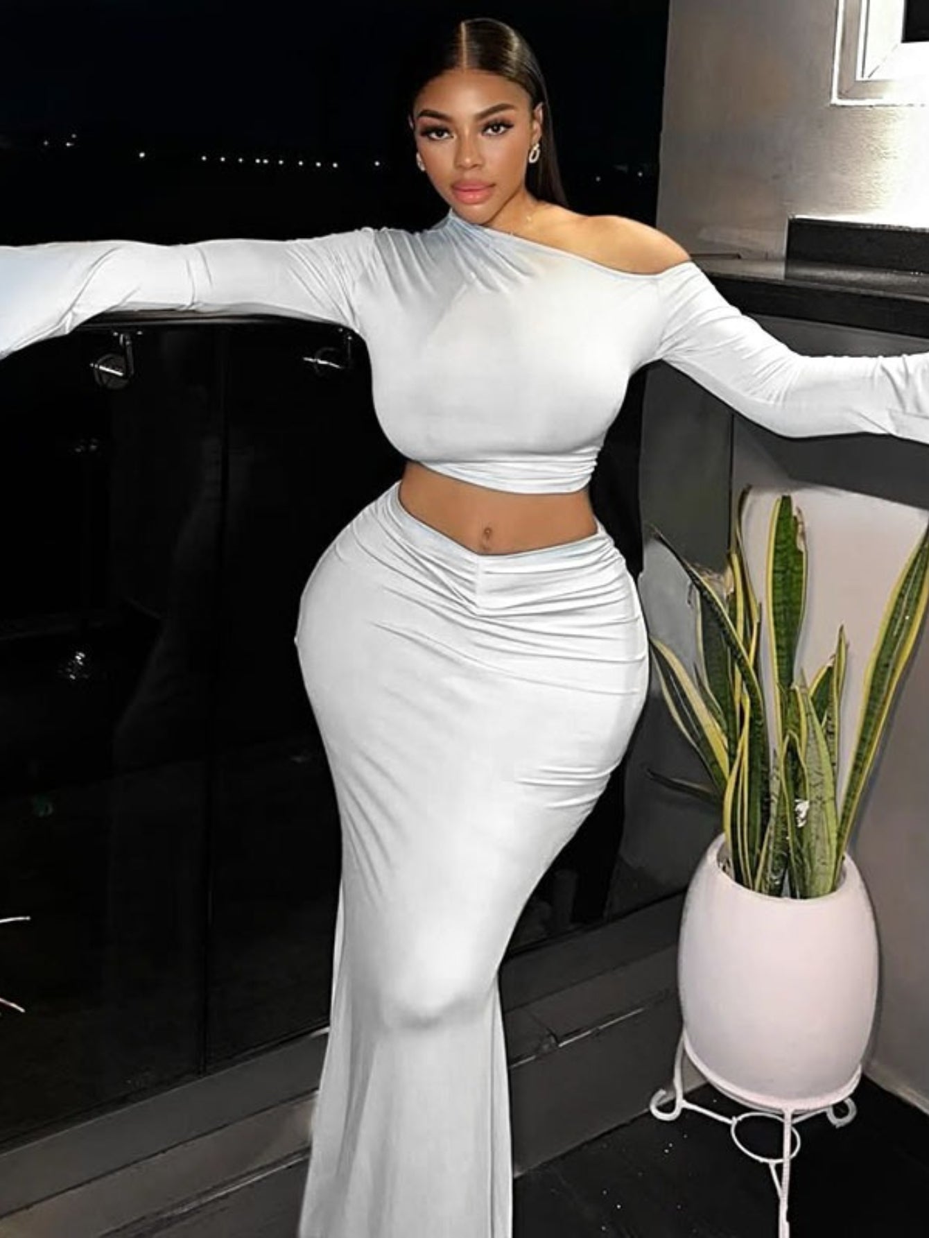 Off-Shoulder Wrap Chest Dress Set