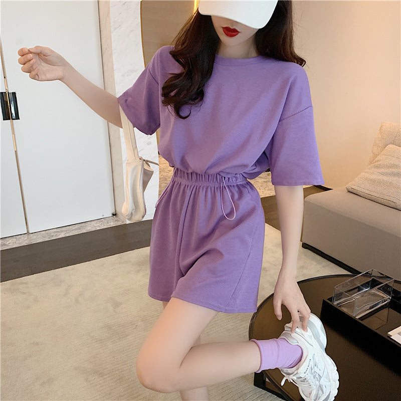 Waist-cinching Loose Fit Wide-leg Pants Shorts Set