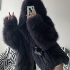 Large Hooded Faux Fox Fur Coat