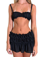 Solid Color Spaghetti Strap Frills Sleeveless Cami Tops Skirts Clothes Set