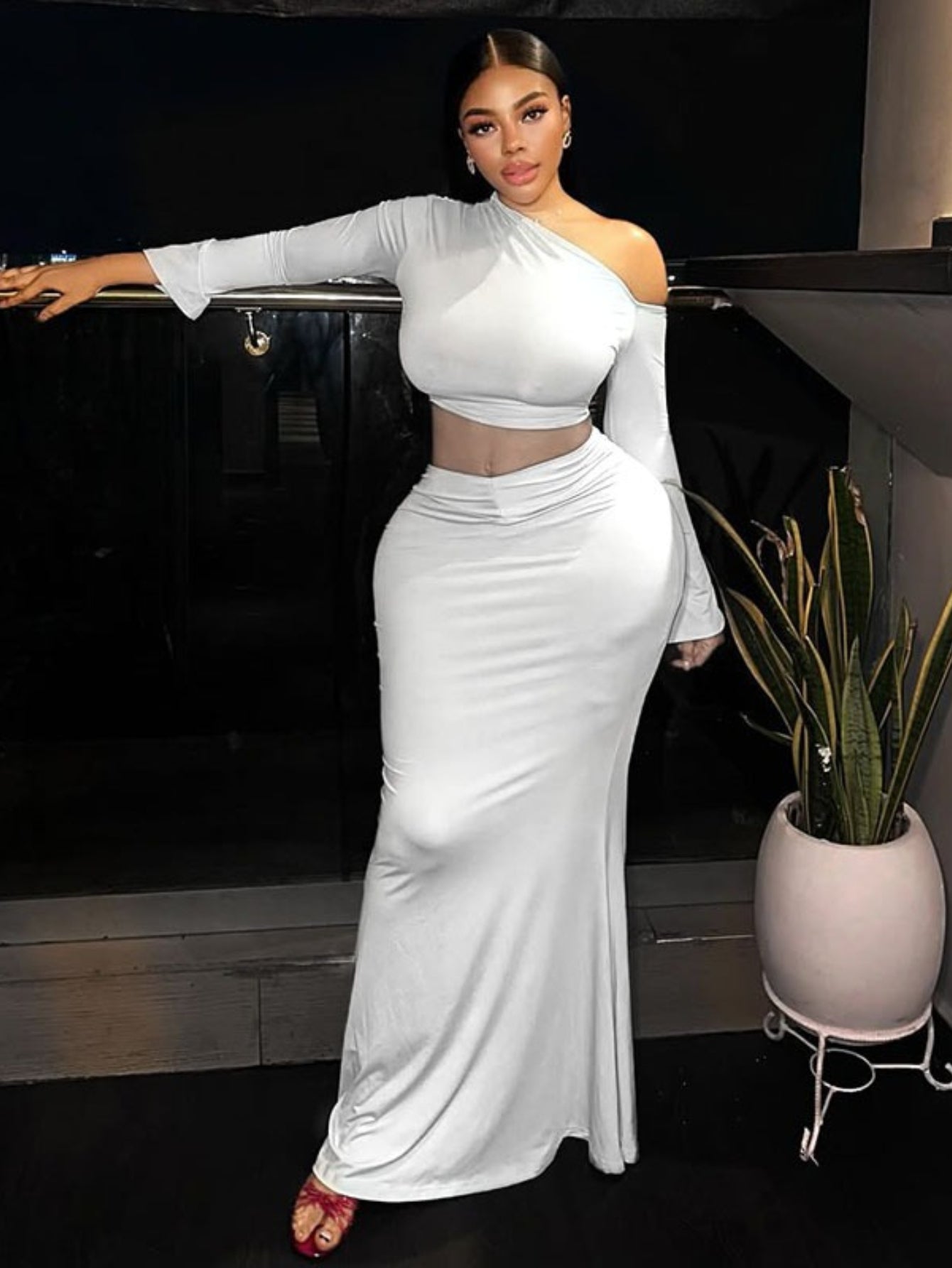 Off-Shoulder Wrap Chest Dress Set