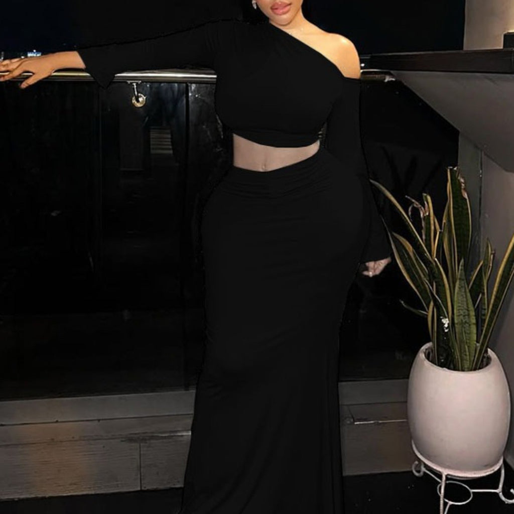 Off-Shoulder Wrap Chest Dress Set