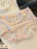 5pcs Fair Isle Style Sweet Panty