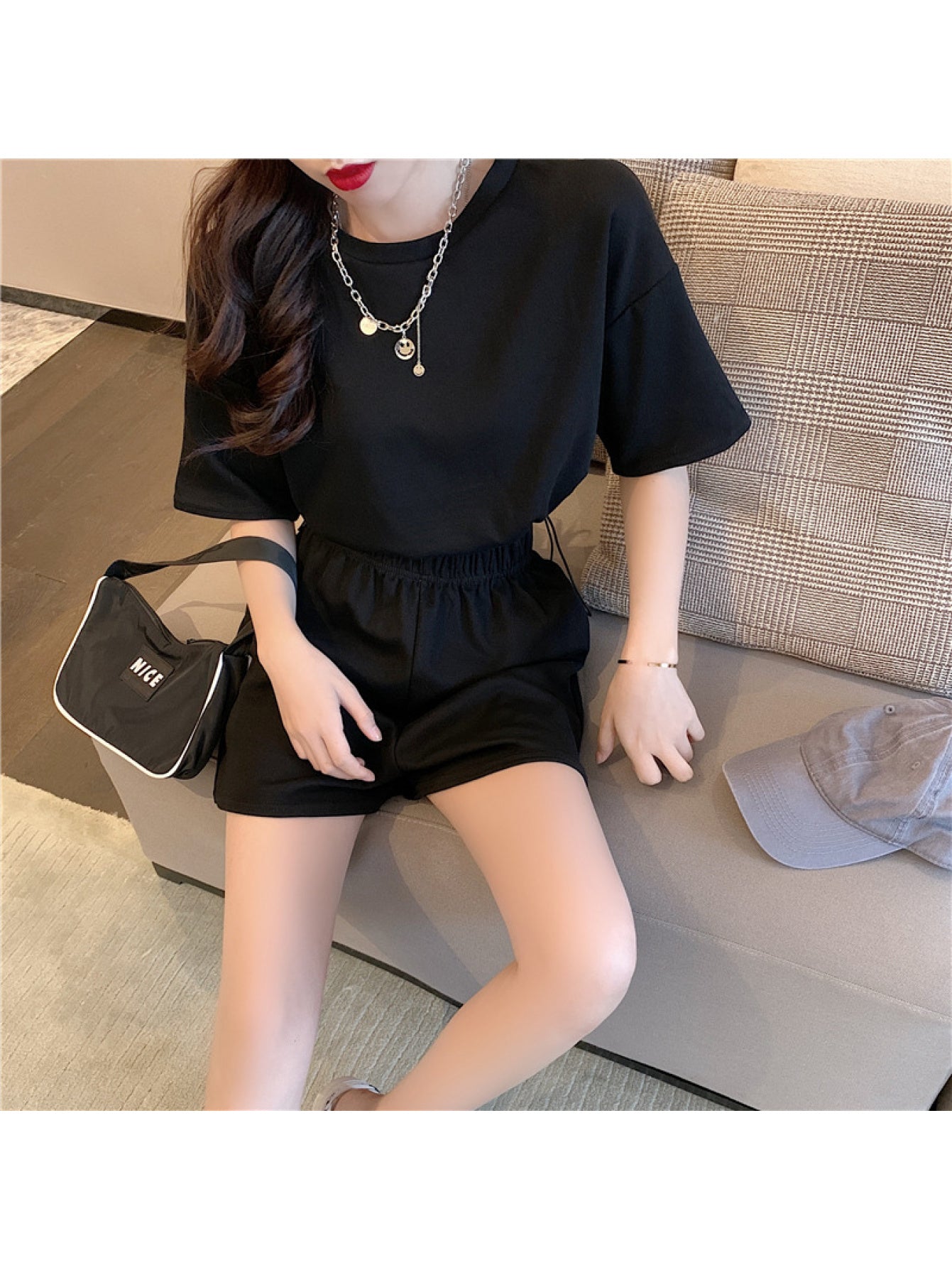 Waist-cinching Loose Fit Wide-leg Pants Shorts Set
