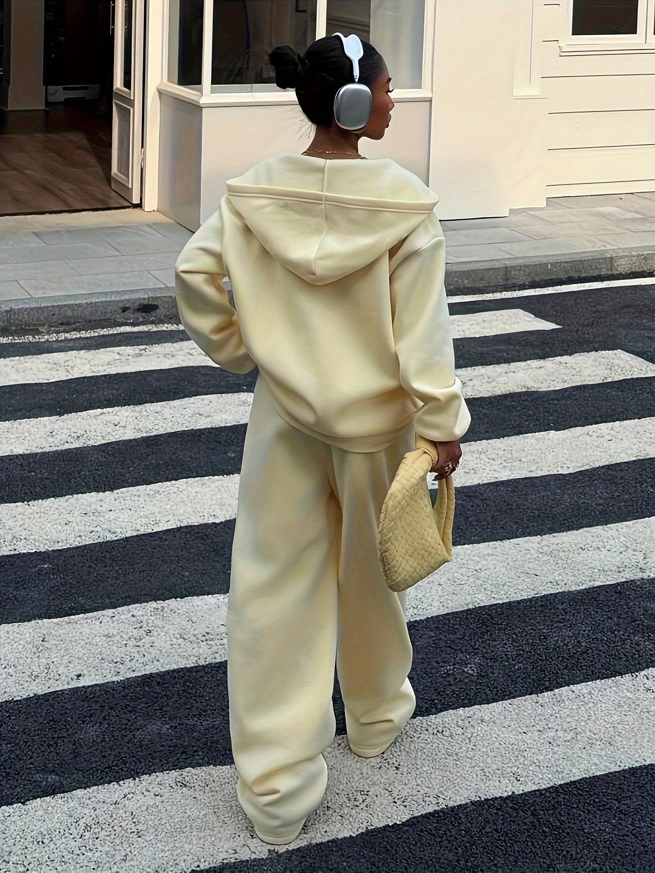 Zipper Detail Loose Sweatshirt and Straight Leg Pants