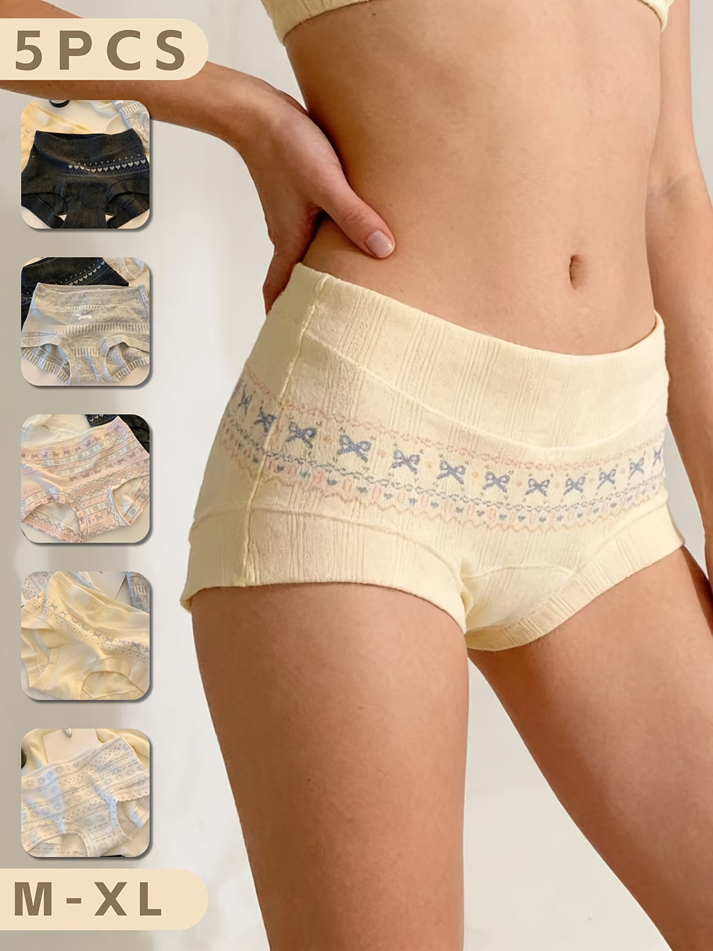 5pcs Fair Isle Style Sweet Panty