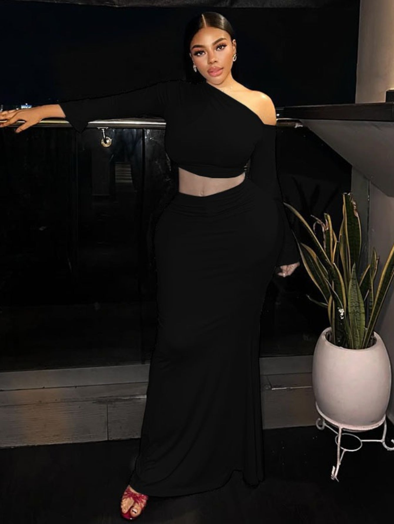 Off-Shoulder Wrap Chest Dress Set