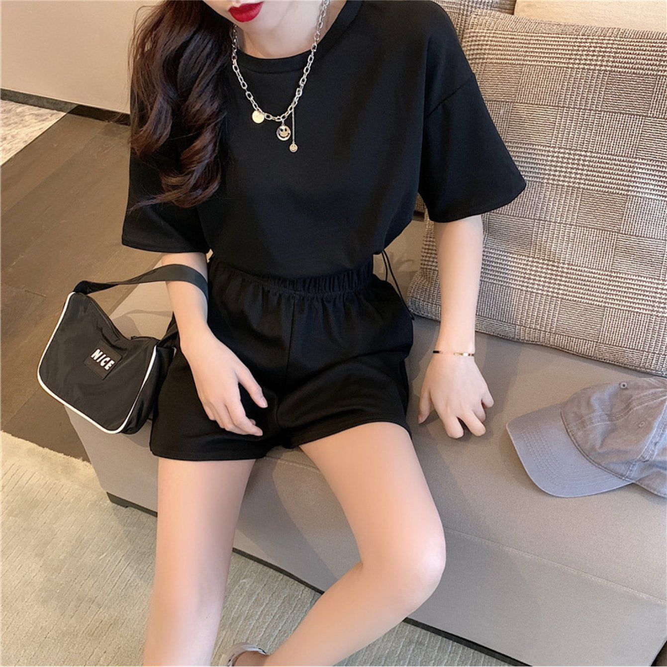 Waist-cinching Loose Fit Wide-leg Pants Shorts Set
