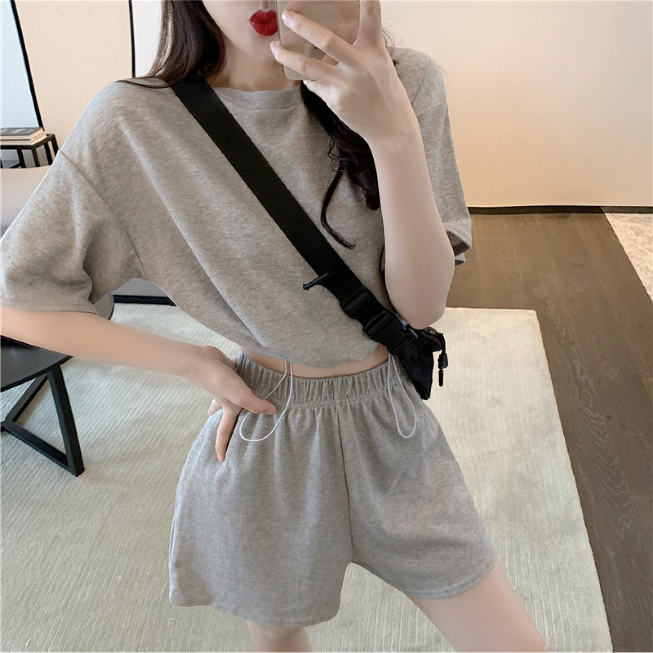 Waist-cinching Loose Fit Wide-leg Pants Shorts Set