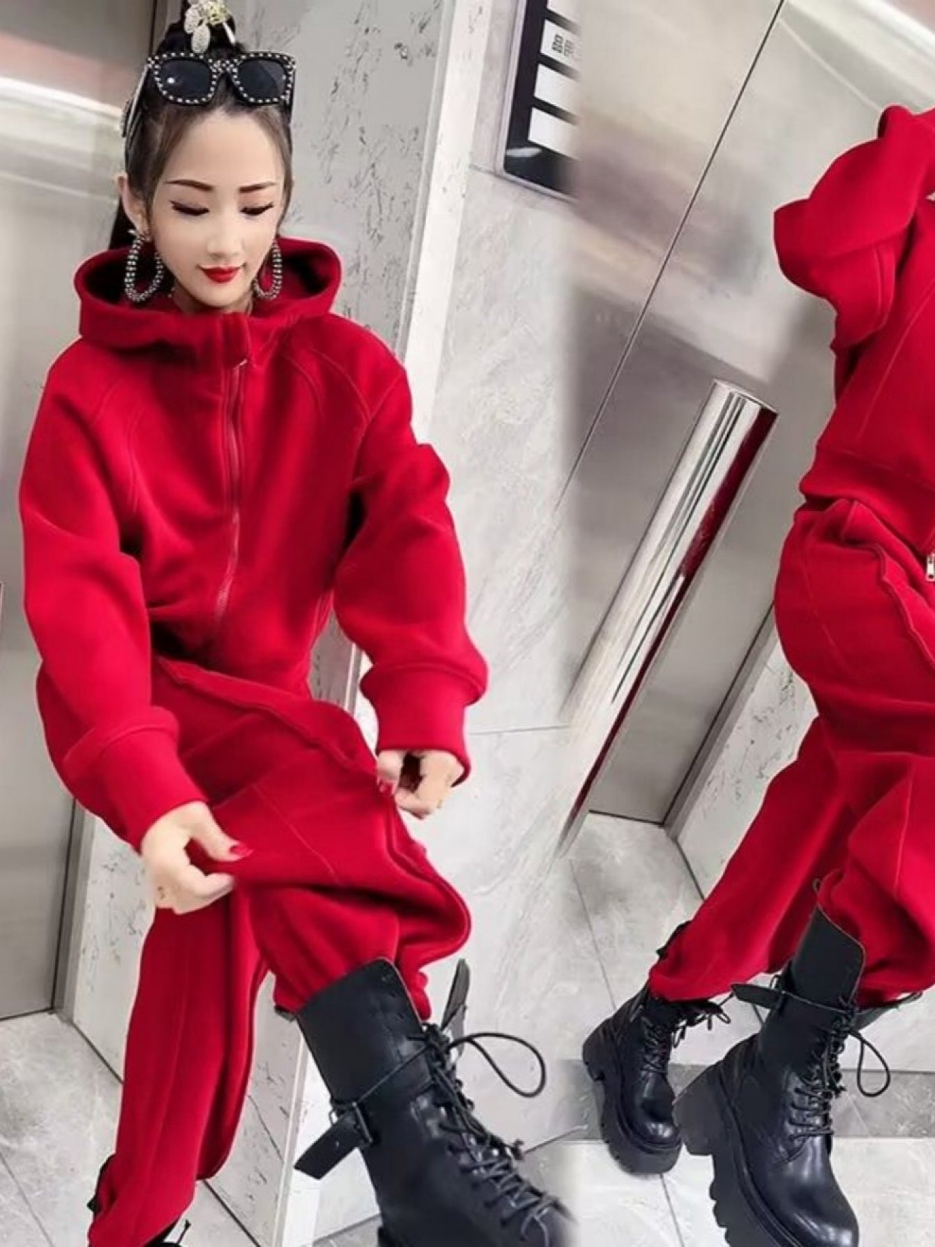 Two-Piece Fleece-Lined Thickened Winter Sweatshirt Set
