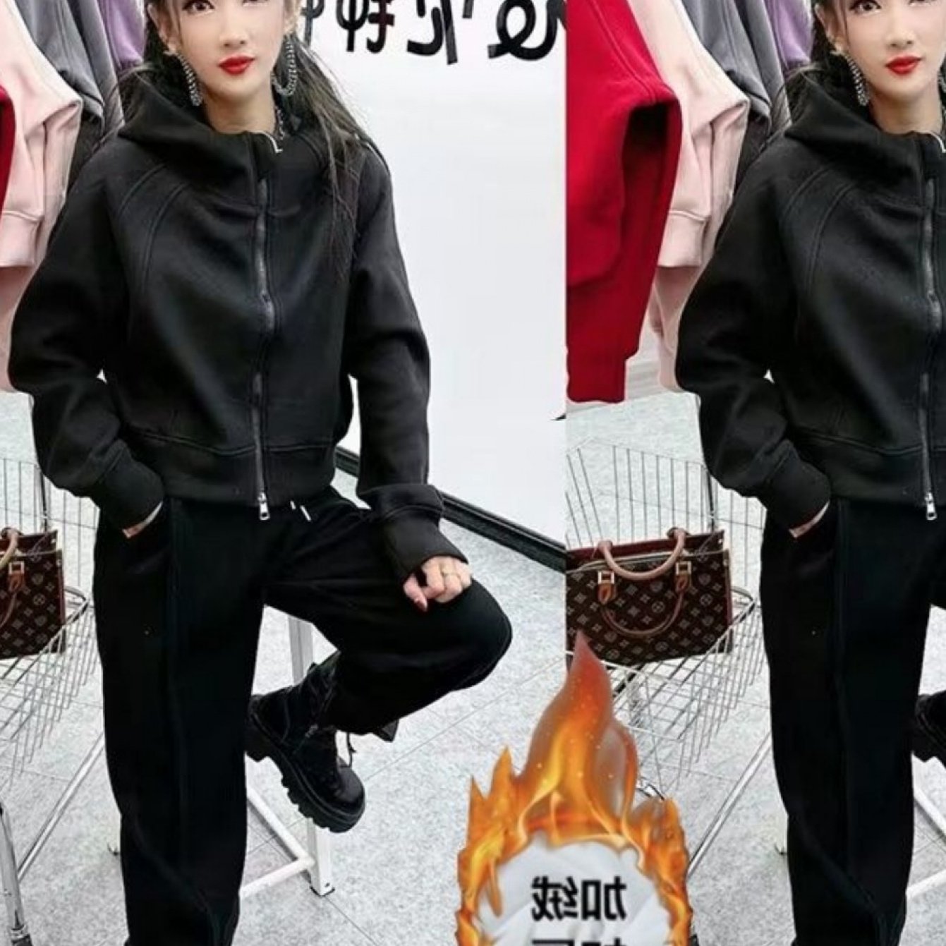 Two-Piece Fleece-Lined Thickened Winter Sweatshirt Set