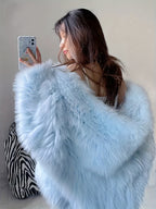 Large Hooded Faux Fox Fur Coat