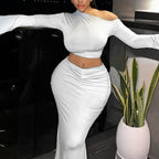 Off-Shoulder Wrap Chest Dress Set