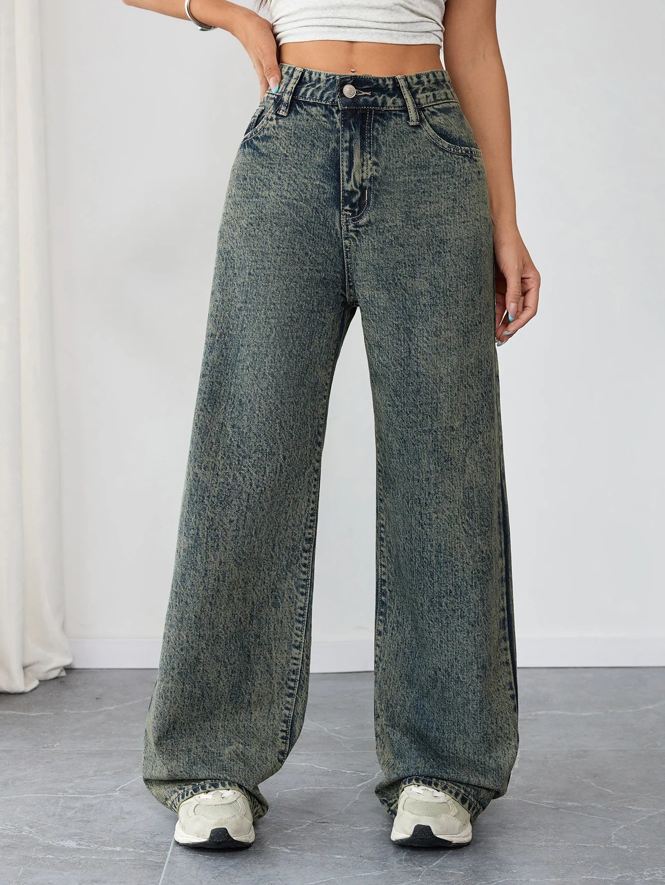 Chic Loose Fit Wide Leg Denim Jeans