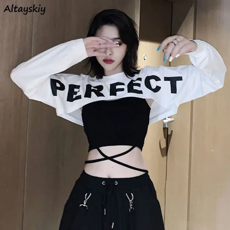 2 Pieces Sets Women Summer Fashion Letter Printing Slim Bandage Sexy Korean Style Lady All-match Crop Tops Spaghetti Strap Camis
