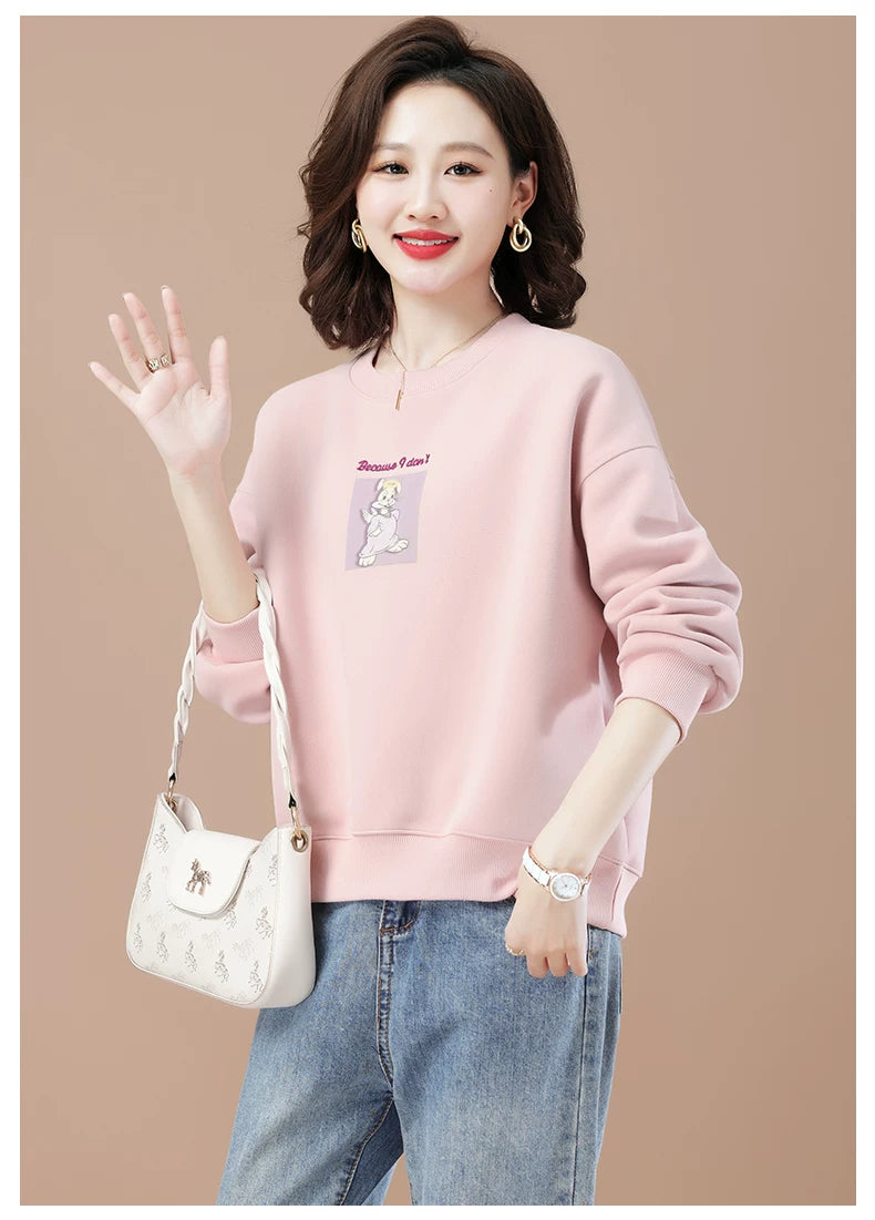 round-Neck Non-Hoodie White Autumn Clothing Thin Casual Sweatshirt