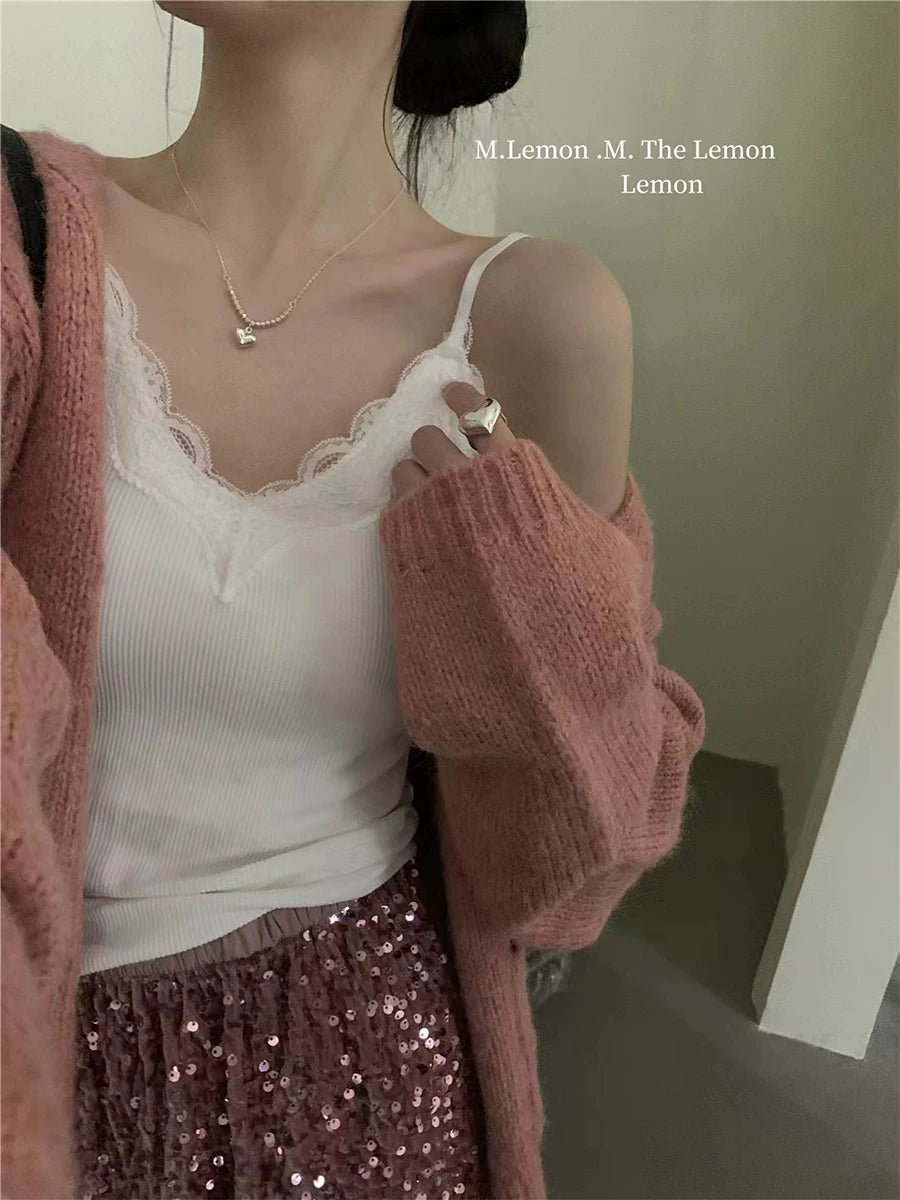 Braces in White Bottoming Sexy Top Fancy Lace