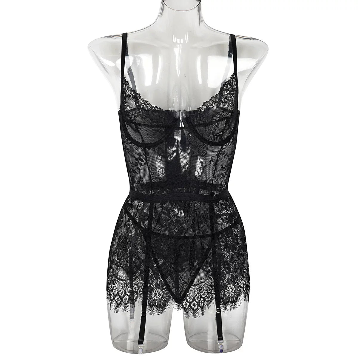 Fashion Wind Ins Pop Thin Fashion Lace Transparent Lingerie Sexy Sexy Asymmetrical Swing Dress Female