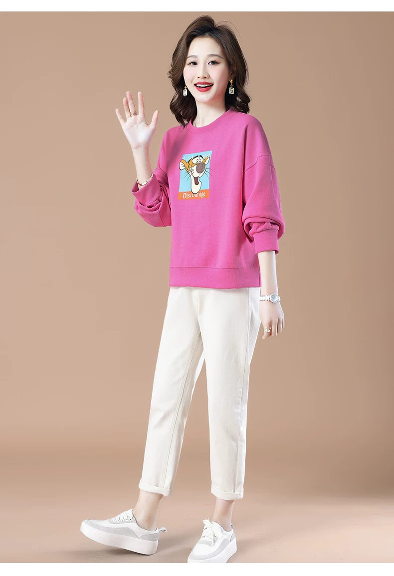 round-Neck Non-Hoodie White Autumn Clothing Thin Casual Sweatshirt