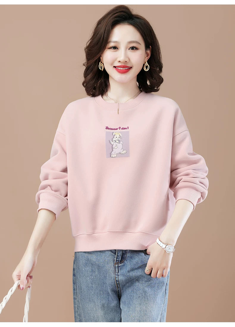 round-Neck Non-Hoodie White Autumn Clothing Thin Casual Sweatshirt