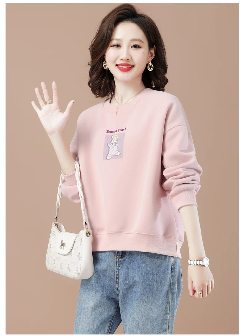 round-Neck Non-Hoodie White Autumn Clothing Thin Casual Sweatshirt