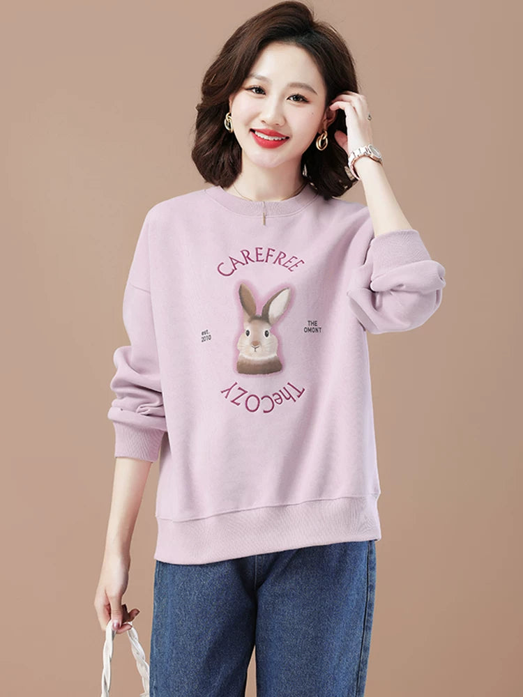 round-Neck Non-Hoodie White Autumn Clothing Thin Casual Sweatshirt