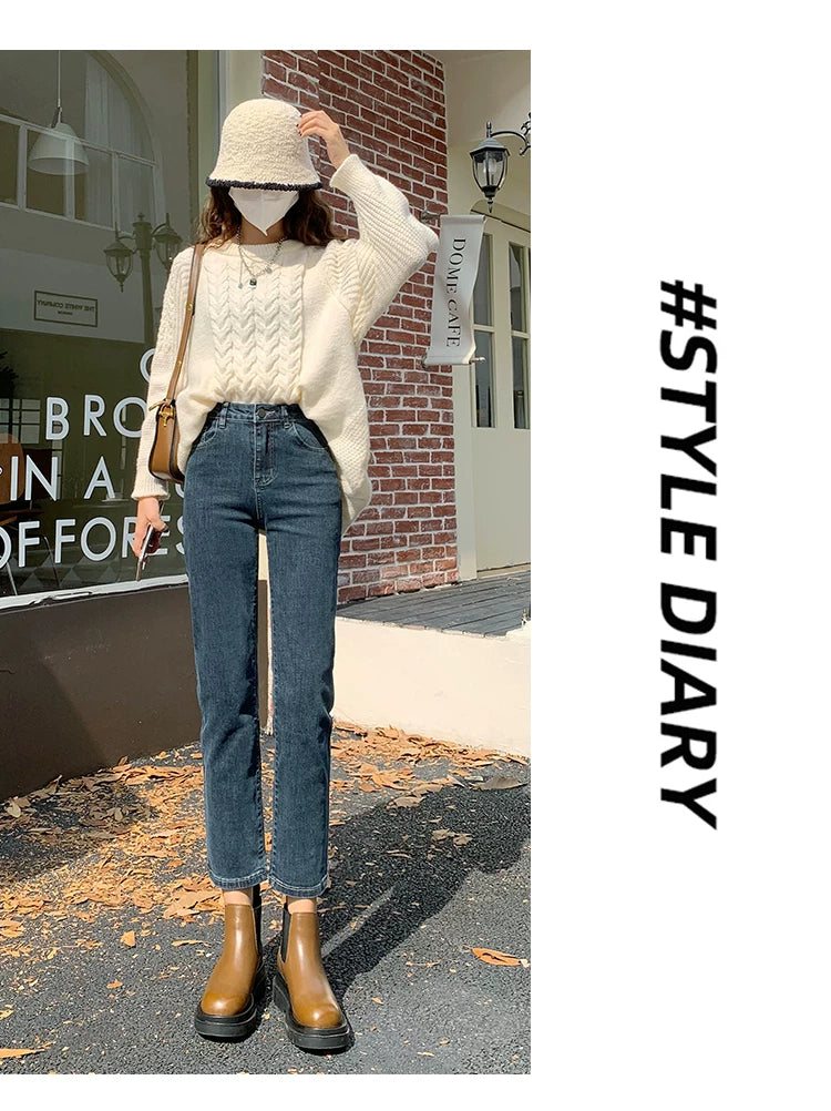 La Chabell Straight-leg Denim Women's Spring & Fall New Arrival Cover Slim Looking Baguette Pants Small Ankle-Length Cigarette Pants