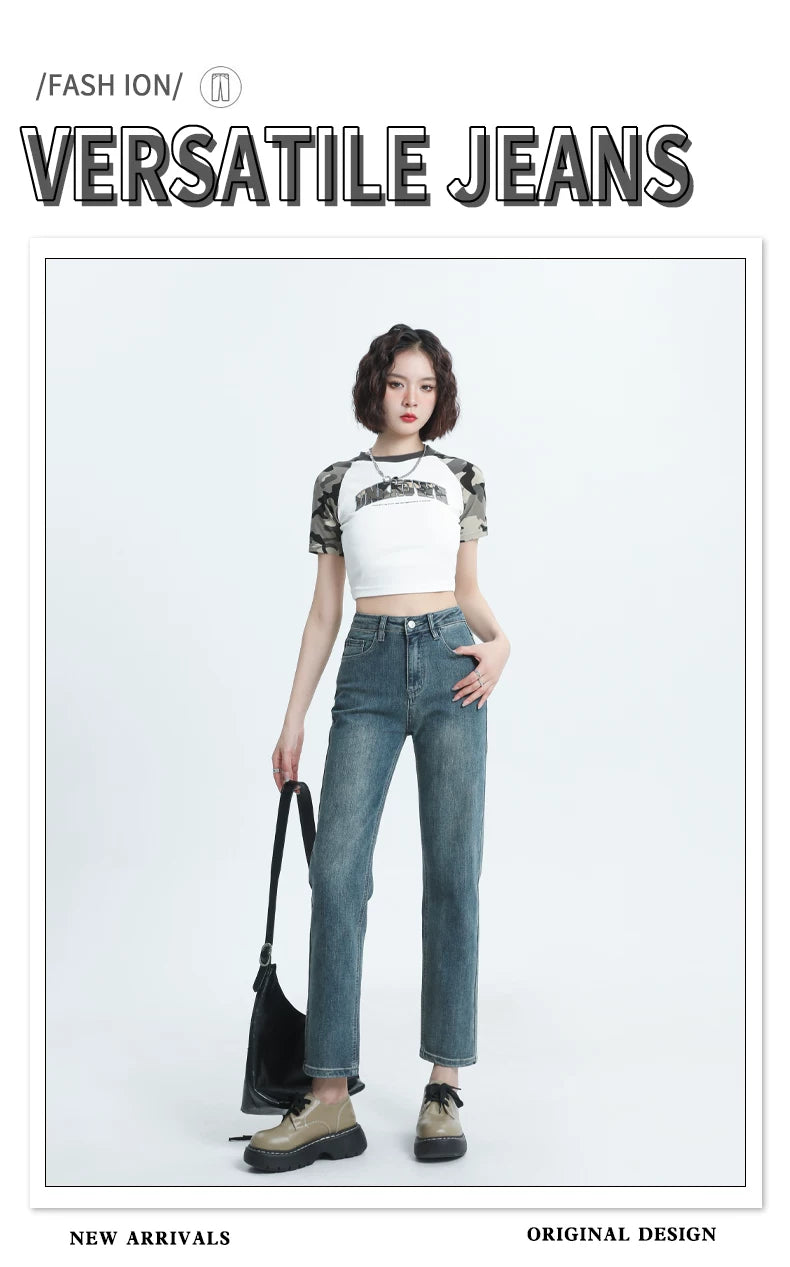 Straight-leg Spring and Autumn Best-Selling High Waist Retro Baguette Denim