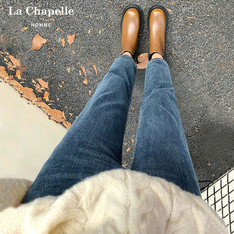 La Chabell Straight-leg Denim Women's Spring & Fall New Arrival Cover Slim Looking Baguette Pants Small Ankle-Length Cigarette Pants
