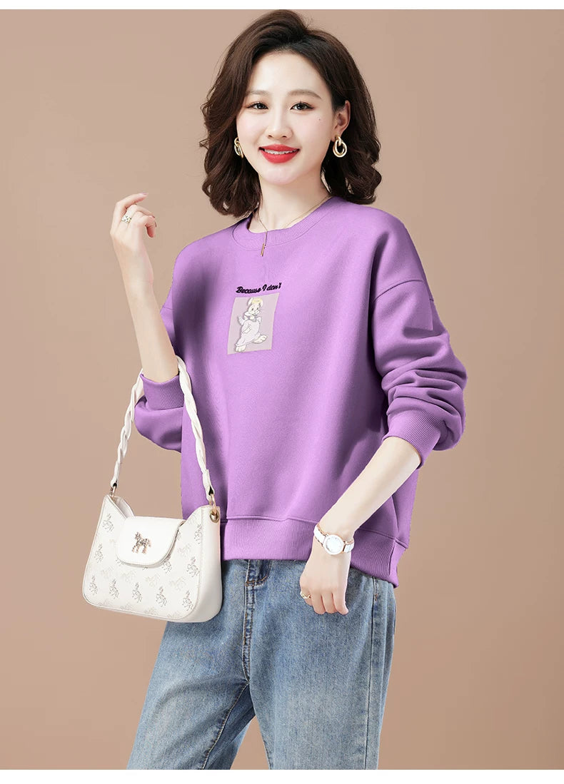 round-Neck Non-Hoodie White Autumn Clothing Thin Casual Sweatshirt