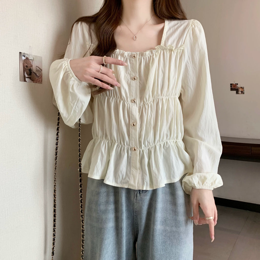 Plus Size Ruffles Stylish Long-Sleeved Top Bottoming Shirt