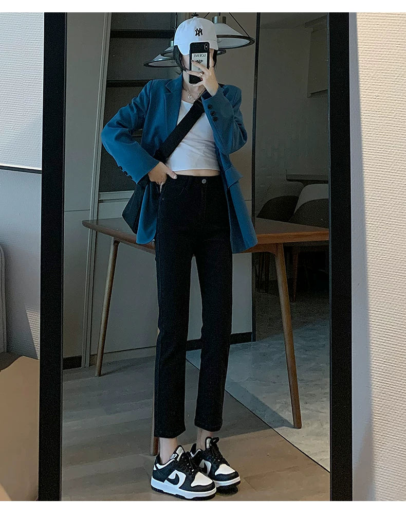 La Chabell Straight-leg Denim Women's Spring & Fall New Arrival Cover Slim Looking Baguette Pants Small Ankle-Length Cigarette Pants