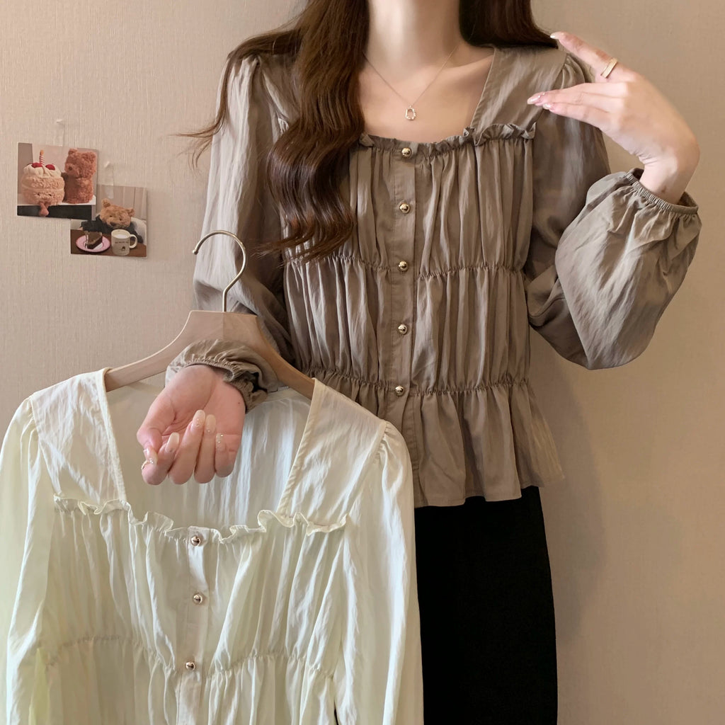 Plus Size Ruffles Stylish Long-Sleeved Top Bottoming Shirt