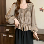 Plus Size Ruffles Stylish Long-Sleeved Top Bottoming Shirt