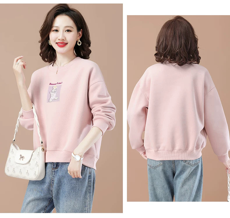 round-Neck Non-Hoodie White Autumn Clothing Thin Casual Sweatshirt