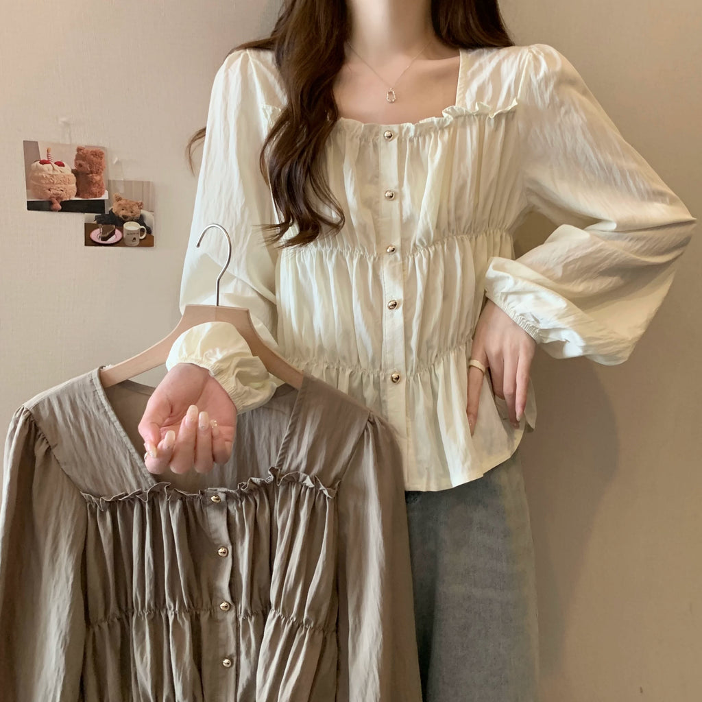 Plus Size Ruffles Stylish Long-Sleeved Top Bottoming Shirt