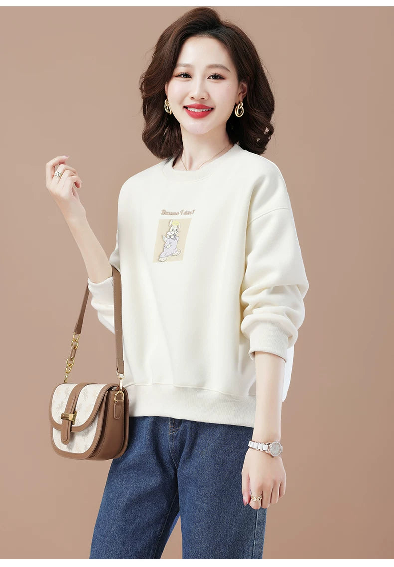 round-Neck Non-Hoodie White Autumn Clothing Thin Casual Sweatshirt