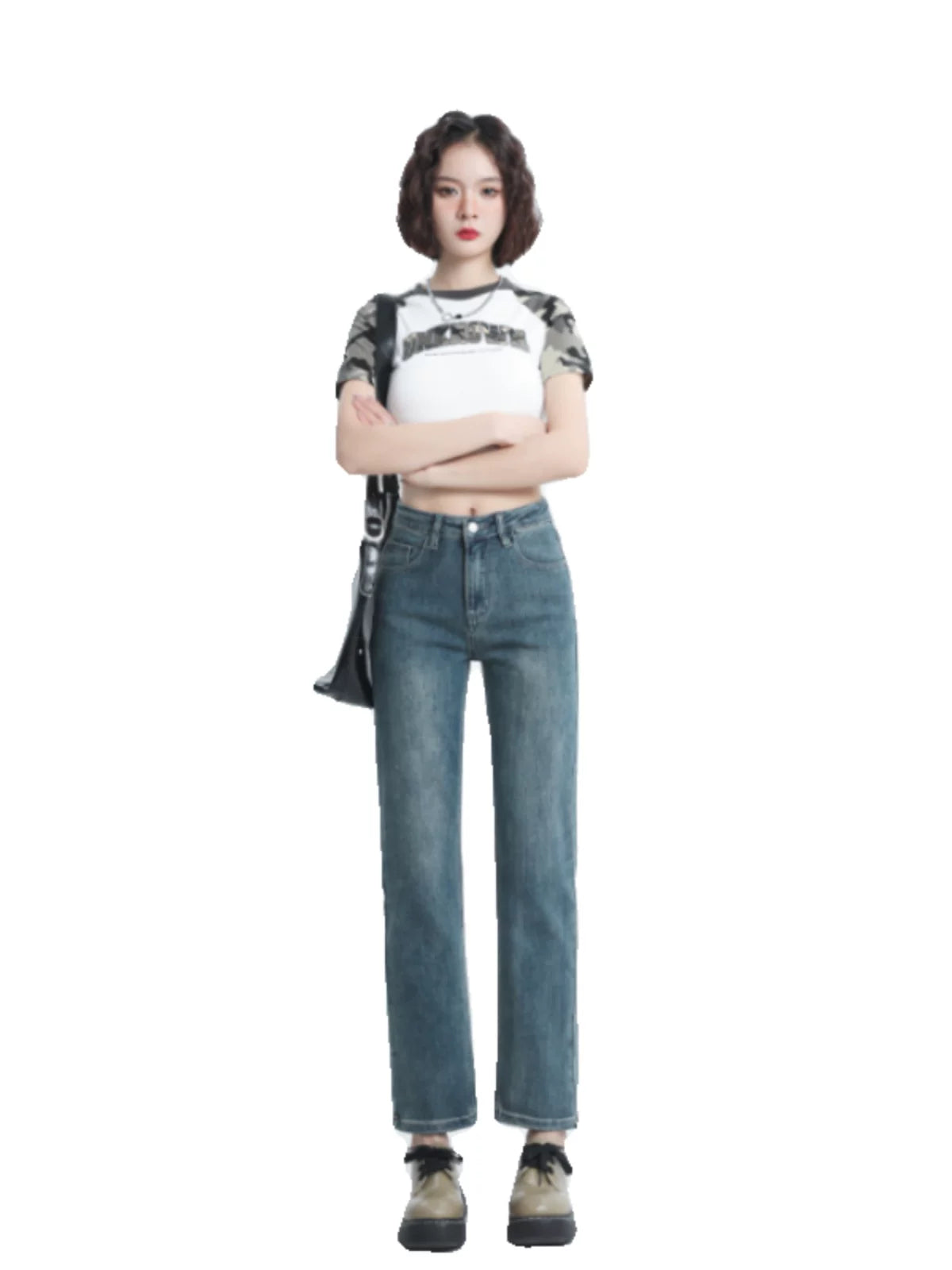 Straight-leg Spring and Autumn Best-Selling High Waist Retro Baguette Denim