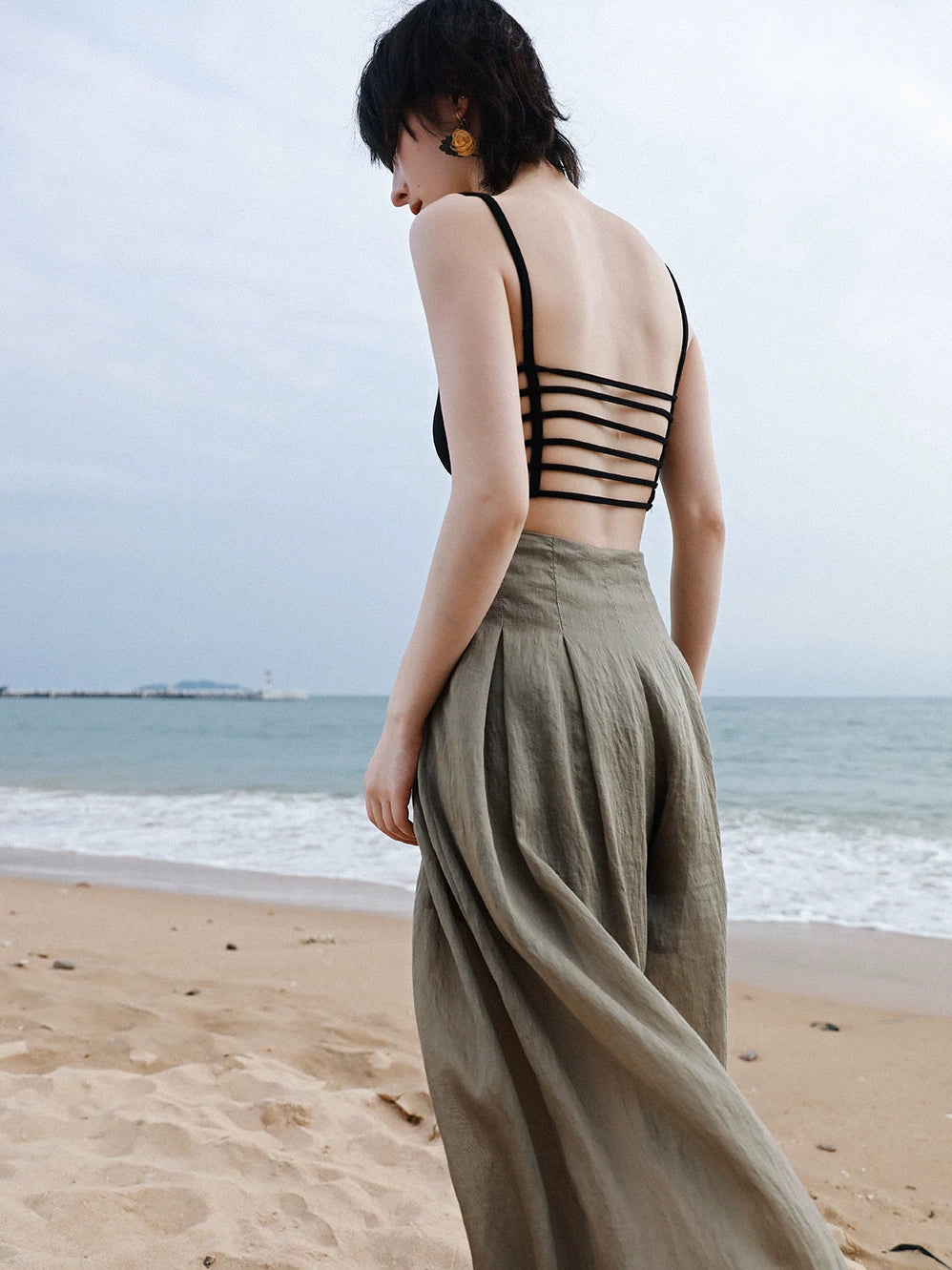 Big Green Dragon Sexy Sling Vest Women's Black and White Summer