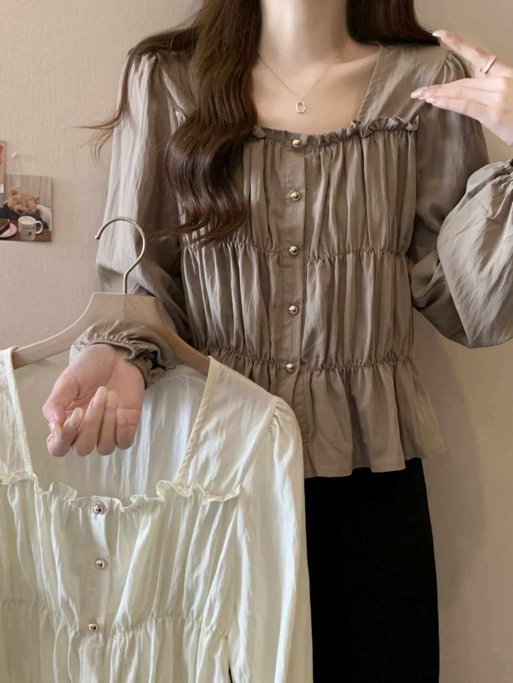Plus Size Ruffles Stylish Long-Sleeved Top Bottoming Shirt
