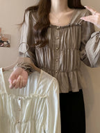 Plus Size Ruffles Stylish Long-Sleeved Top Bottoming Shirt