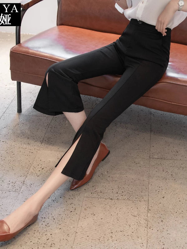 Internet Celebrity Front Slit Thin Korean Style Draping Bell-Bottom Pants