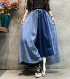 Retro Color Matching Soft Elastic Waist Casual Jeans