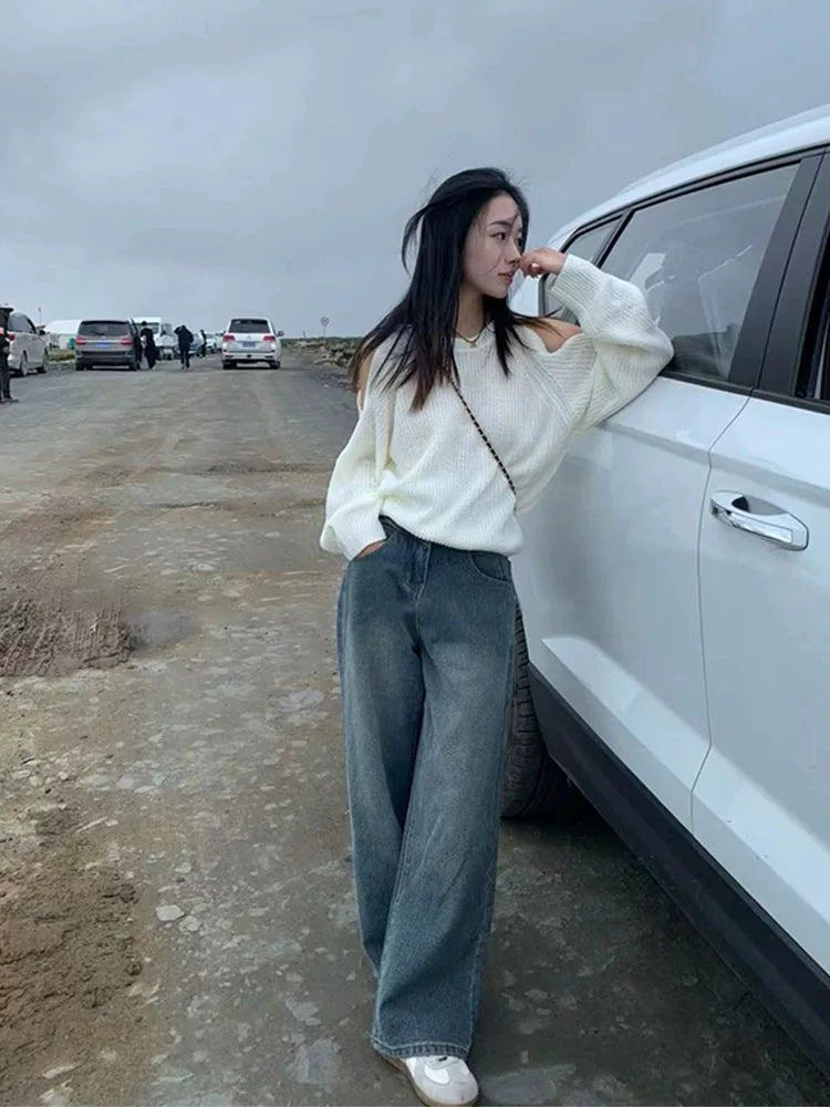 Retro High Waist Fashion Stylish Loose Slim Fit Jeans