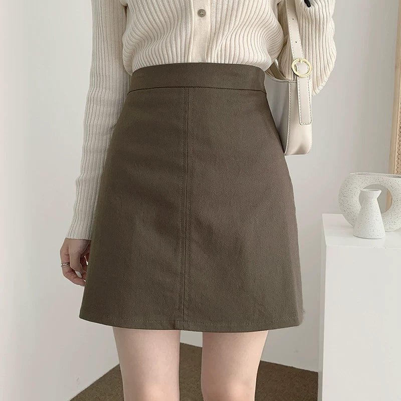 All-Match Khaki Slim Looking Short A- line Skirt