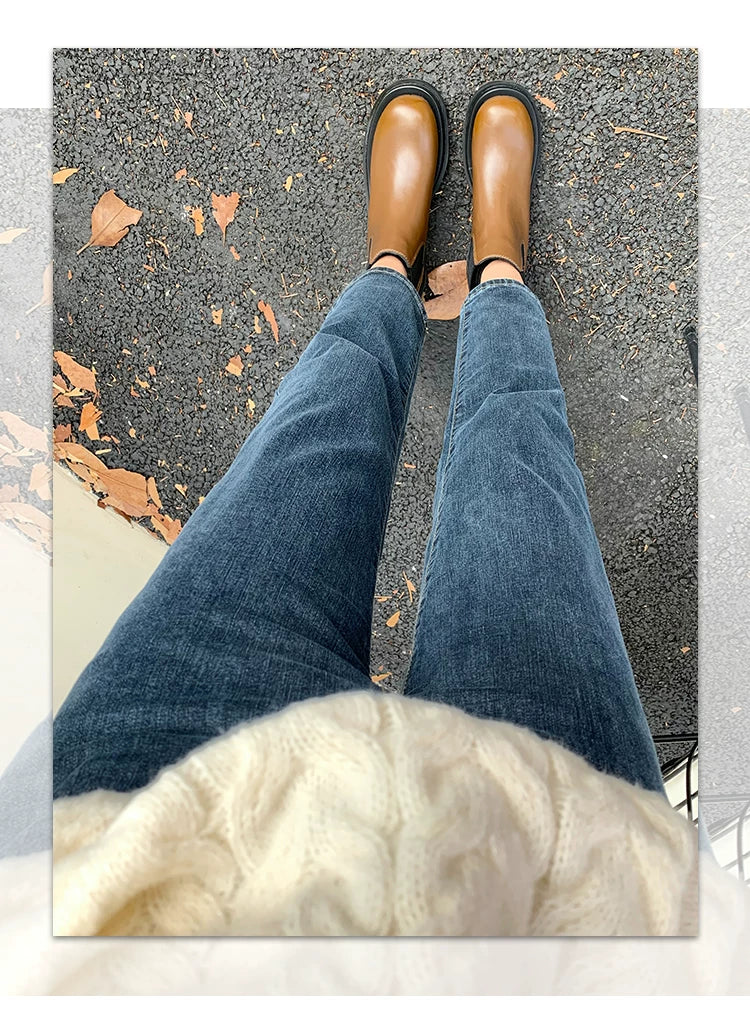 La Chabell Straight-leg Denim Women's Spring & Fall New Arrival Cover Slim Looking Baguette Pants Small Ankle-Length Cigarette Pants