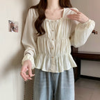 Plus Size Ruffles Stylish Long-Sleeved Top Bottoming Shirt
