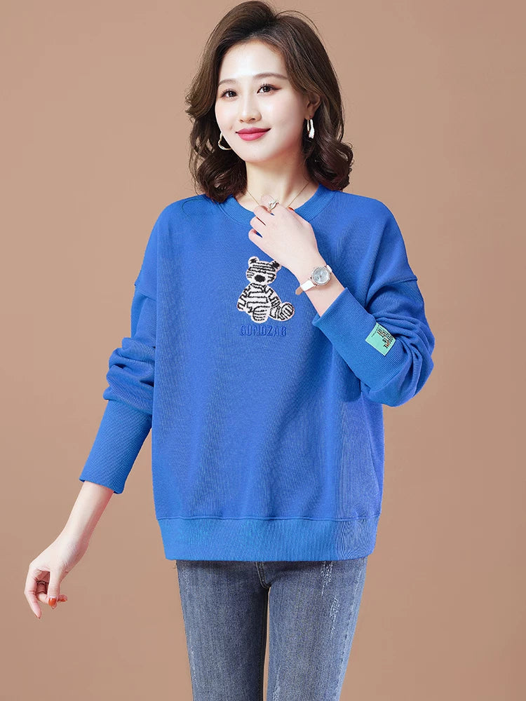 round-Neck Non-Hoodie White Autumn Clothing Thin Casual Sweatshirt