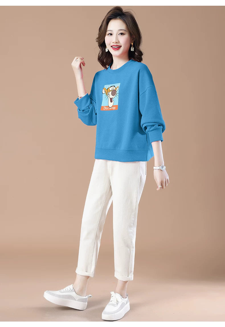 round-Neck Non-Hoodie White Autumn Clothing Thin Casual Sweatshirt
