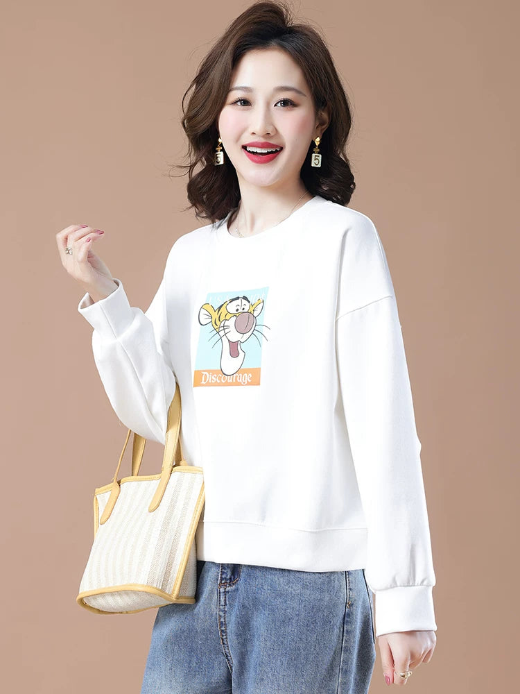 round-Neck Non-Hoodie White Autumn Clothing Thin Casual Sweatshirt